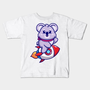 Cute koala riding rocket cartoon Kids T-Shirt